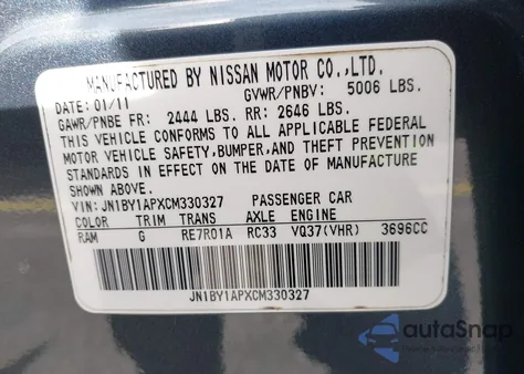 2012 Infiniti M37 Base A7 z USA, uszkodzony, nr VIN JN1BY1APXCM330327